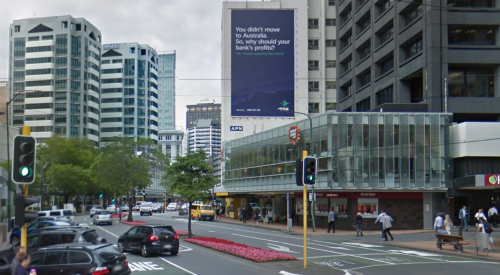 Jolly good media go for Lambton Quay Spectacular billboard facing parliament vast with better than bekon a advertiser that works.