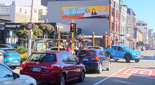 corner wakefield and Tory 12mx3m billboard advertising OOH at its best wellington CBD